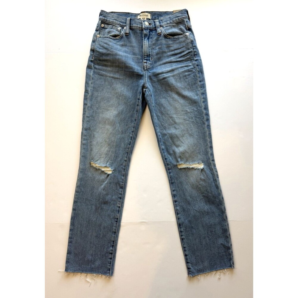 Madewell High Rise Slim Crop Boyjean Womens 23 NWT Distressed Raw Hem Jeans